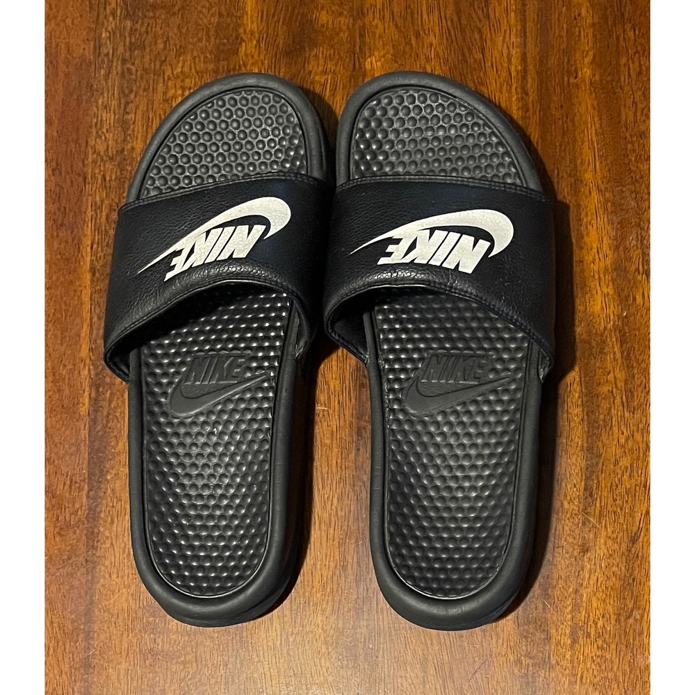 Nike Slides Mens Size 10 Black White Logo Comfort Sandals Slip On Casual - Picture 4 of 6